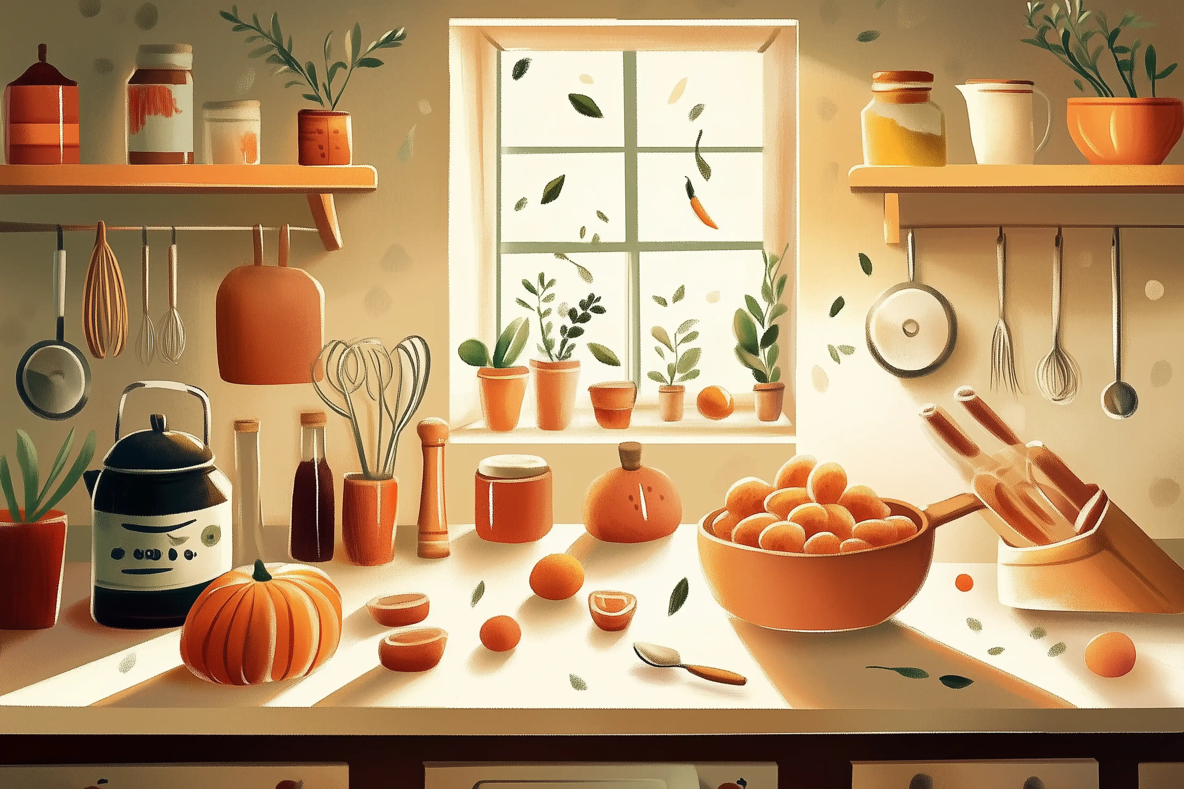 A warm illustration of a family kitchen